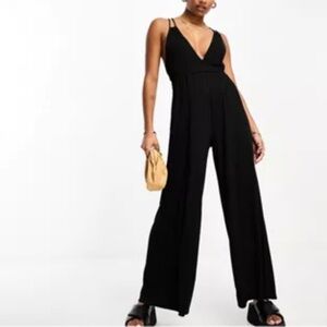 CBRAND wide leg double strap beach jumpsuit in black